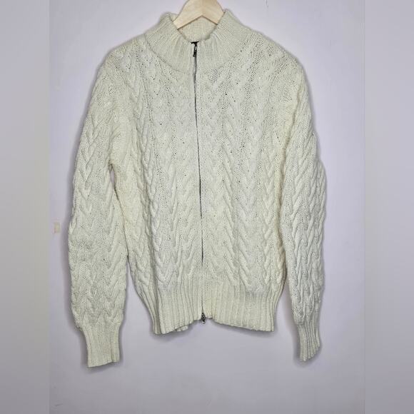 NWT Lands End Chunky Cable Knit Sweater Cream Long Sleeve 2Way Zipper Size XL - Picture 2 of 7